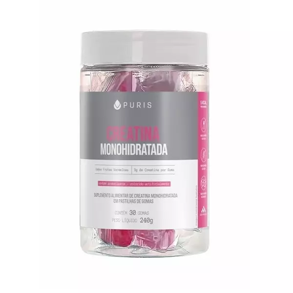 Creatina Monohidratada em Gomas 240g (30 unidades)  Sabor Frutas Vermelhas  Puris