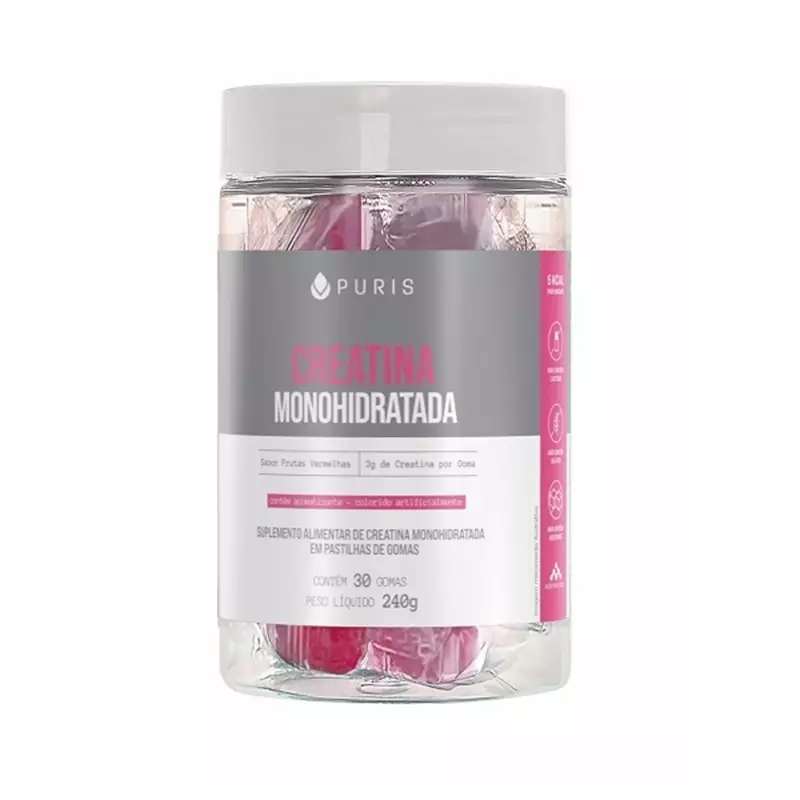 Creatina Monohidratada em Gomas 240g (30 unidades)  Sabor Frutas Vermelhas  Puris